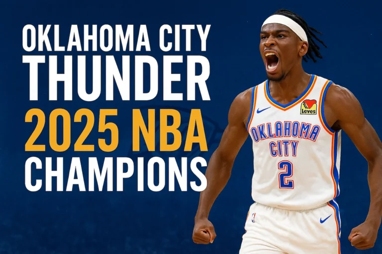 Oklahoma City Thunder Clinch First NBA Championship 5 Oklahoma City Thunder players celebrate after winning the 2025 NBA Finals championship