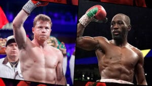 Canelo Alvarez vs Terence Crawford face-off in boxing ring 2025