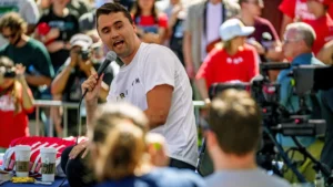 Charlie Kirk speaking at Utah Valley University before the shooting incident
