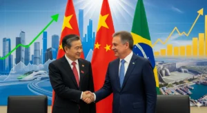 Chinese and Brazilian officials handshake as investment surges