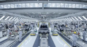 Modern electric vehicle factory showcasing EV growth