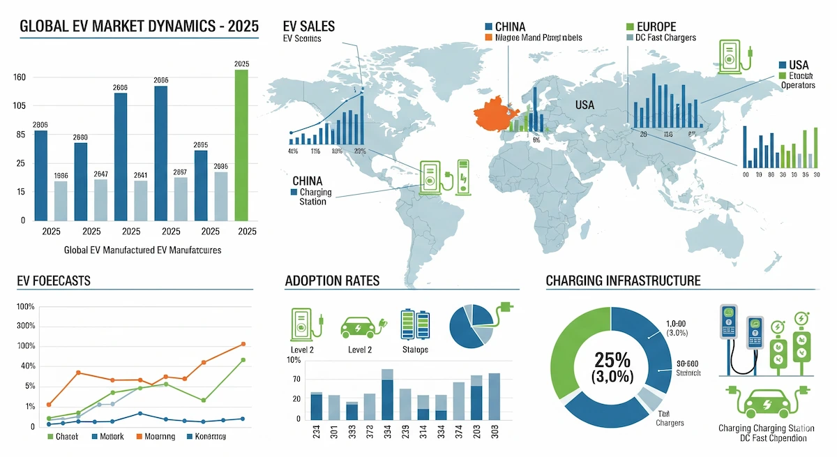 Global electric vehicles market dynamics shaping EV growth in 2025, including adoption rates and regional trends
