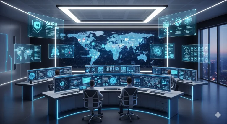 Global AI Regulations Proposed to Curb Artificial Intelligence Risks 7 Futuristic AI control room representing global AI regulations