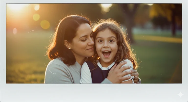 Google Gemini Nano Banana AI: Hug My Younger Self Viral Trend 2025 2 Adult hugging their younger self in a polaroid-style nostalgic photo created with Google Gemini Nano Banana AI