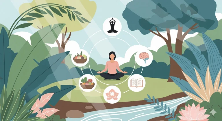 The Holistic Wellness Revolution: A New Era of Self-Care 10 Illustration of holistic wellness with meditation, yoga, nature, and self-care symbols representing the new era of self-care.