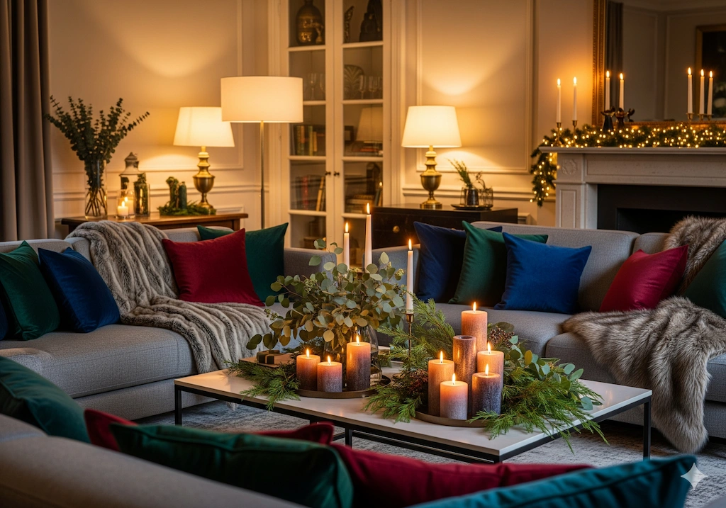 Festive Fashion and Home Styling Trends 2025 3 Home Styling Trends 2025 for Festive Vibes with coffee table decor, festive cushions, and warm lighting