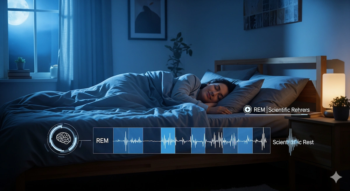 10 Scientific Benefits of Waking Up Early for Success & Health 3 Person resting peacefully with scientific illustration of an optimized sleep cycle