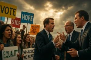The US Capitol in Washington DC representing the divided state of US politics in 2025 with protests and political debates.