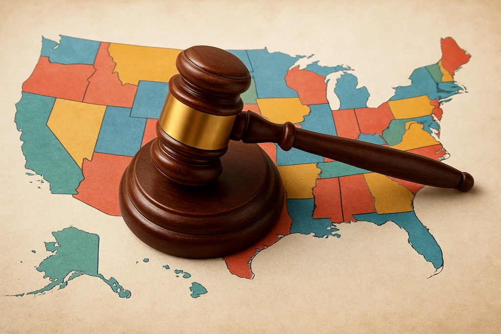 US Redistricting Battle 2025: Trump Allies vs Courts – What’s Next? 2 Court gavel on US map symbolizing redistricting legal disputes