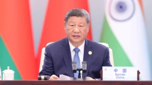 Chinese President Xi Jinping speaking at the Shanghai Cooperation Organisation summit