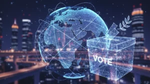Digital globe with ballot box symbolizing the global impact of the Xylos Presidential Election