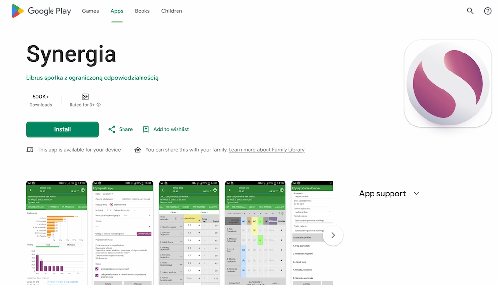 Librus Synergia mobile app showing grades and notifications on a smartphone.