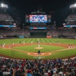 MLB Playoffs 2025 stadium with packed crowd under lights