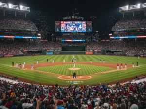 MLB Playoffs 2025 stadium with packed crowd under lights