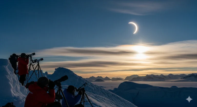 Partial Solar Eclipse 2025: September 21 Southern Sky Event 4 Partial Solar Eclipse 2025 over Antarctica showing the Sun partially covered by the Moon.