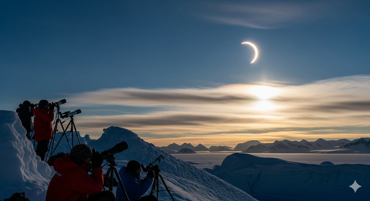 Partial Solar Eclipse 2025: September 21 Southern Sky Event 1 Partial Solar Eclipse 2025 over Antarctica showing the Sun partially covered by the Moon.