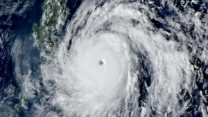Satellite image of Super Typhoon Ragasa’s eye over the Western Pacific in 2025.